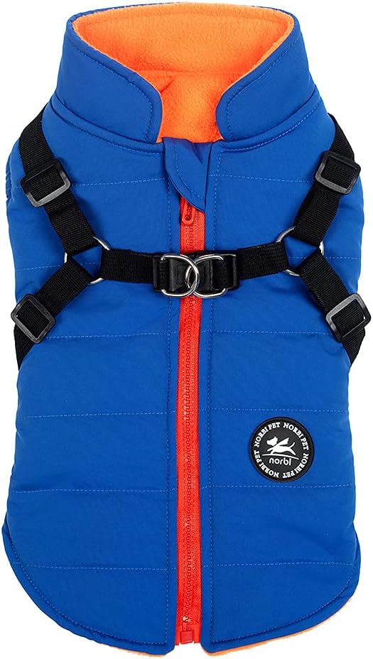 Norbi – Chaqueta cálida para mascotas, arnés de chaleco para perros pequeños, abrigo de invierno 2 en 1 para cachorros, abrigo para clima frío