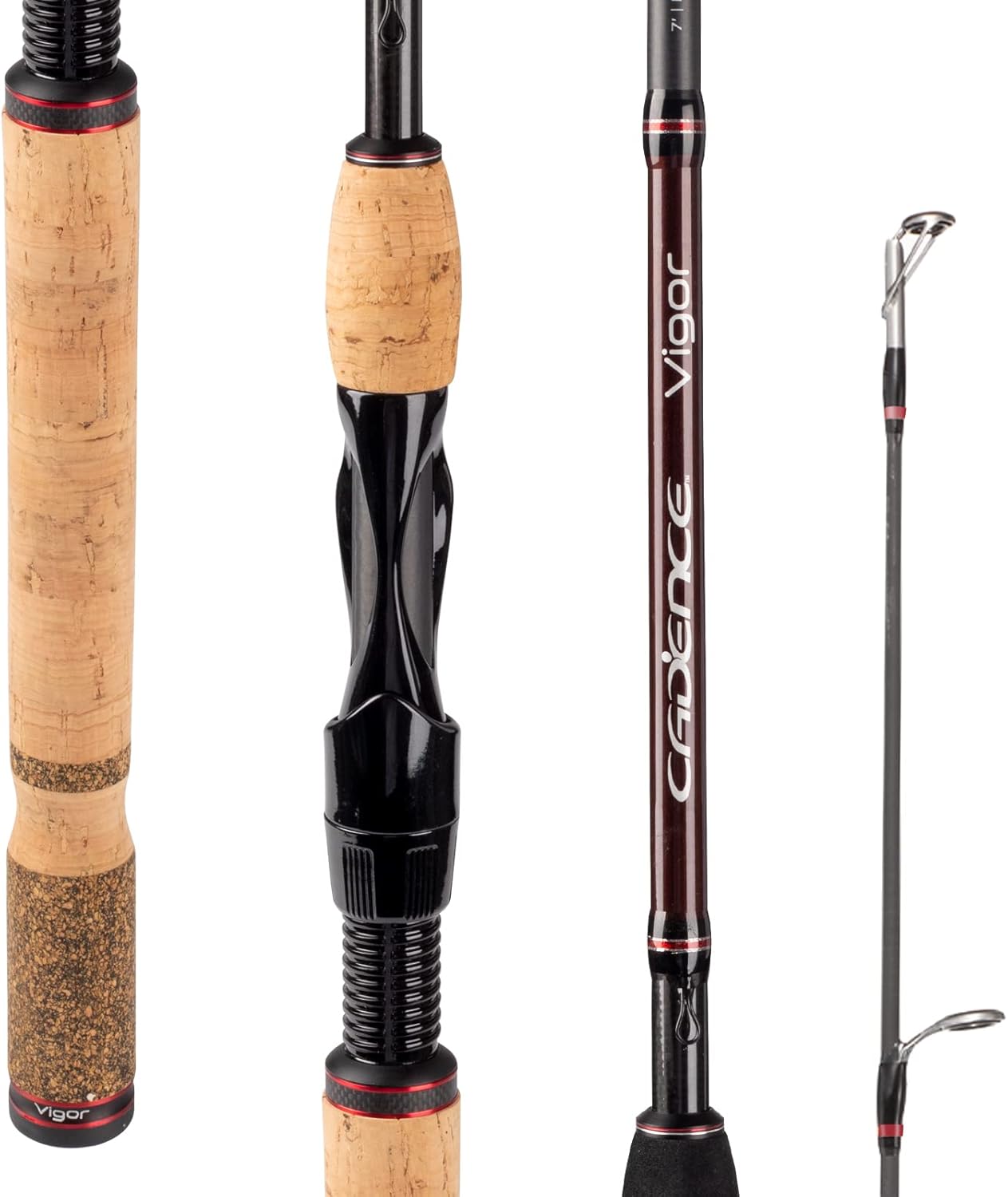 Cadence Vigor Spinning Rod, 30-Ton Carbon Blank, Fuji Reel Seat, Durable Stainless-Steel Guides, 2-Piece Rod with Convenience & Performance,