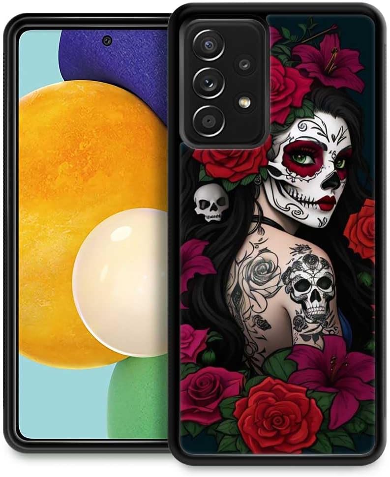 Funda compatible con Samsung Galaxy A53 5G, diseño de calavera de rosa, a prueba de golpes, antiarañazos, carcasa trasera de policarbonato duro para