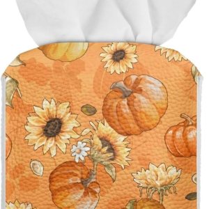 Caja de pañuelos de otoño con diseño de calabazas, girasoles, para decoración de Acción de Gracias, caja de papel higiénico, cubo de papel higiénico Caja de pañuelos de otoño con diseño de calabazas, girasoles, para decoración de Acción de Gracias, caja de papel higiénico, cubo de papel higiénico