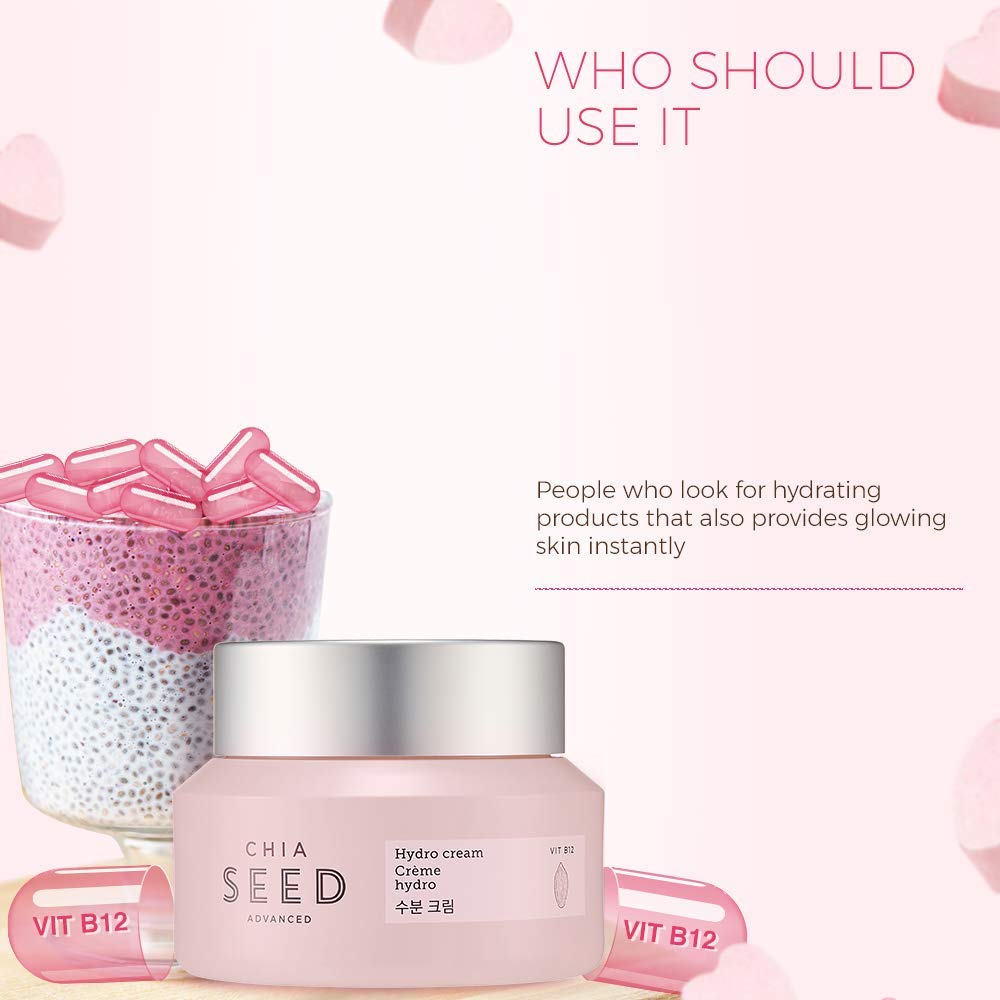 The Face Shop Chia Seed Advanced Hydro Cream  Crema hidratante concentrada tipo gel con efecto de enfriamiento instantáneo  Formulada para un