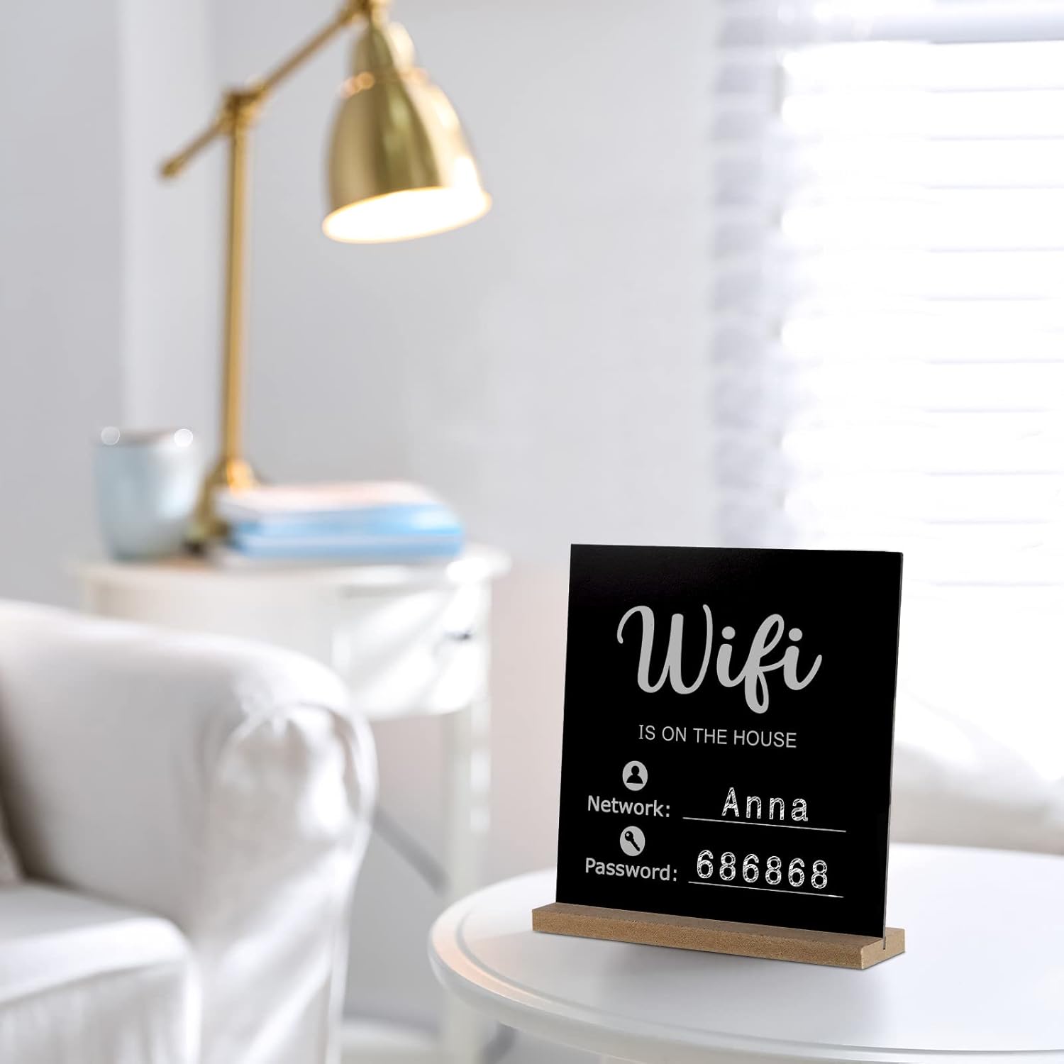 Letrero de madera con WiFi estilo pizarra de tiza con contraseña, letrero independiente, decoración de centro de mesa, letrero enmarcado de madera,