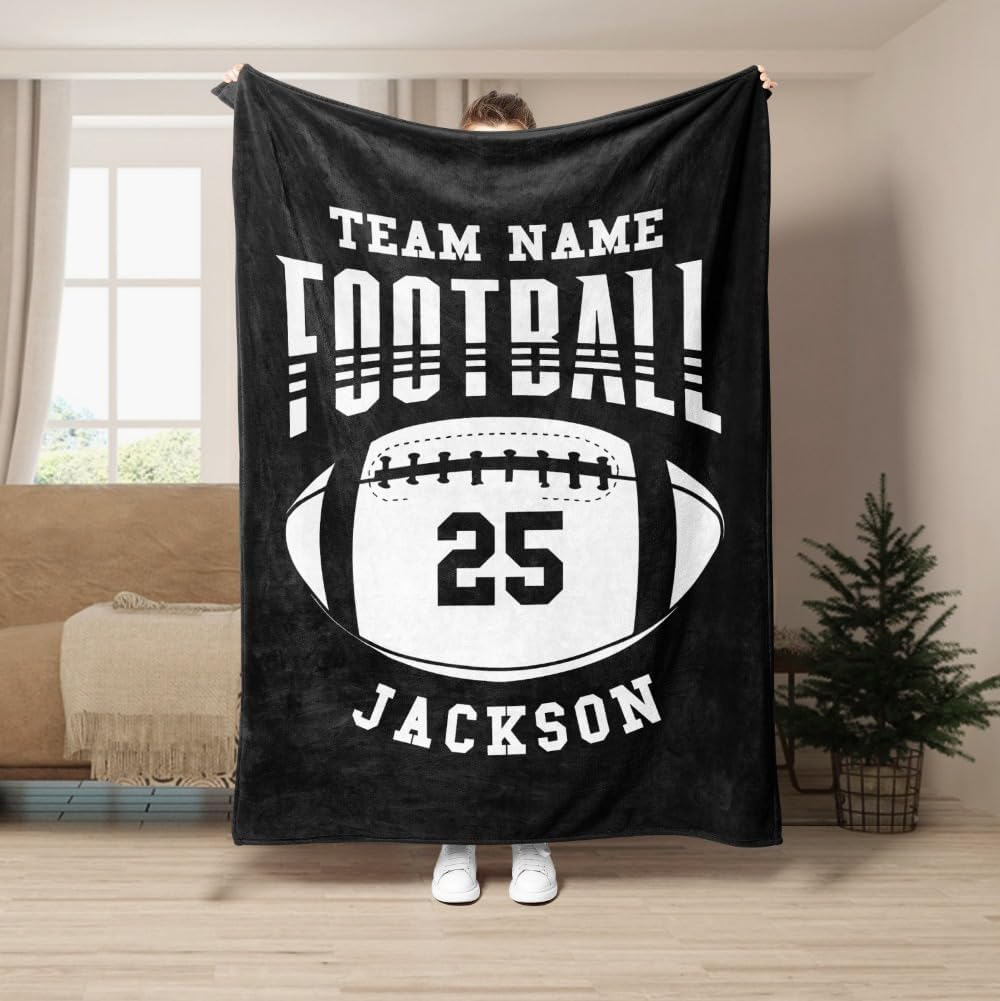 Manta de fútbol personalizada, manta de forro polar suave y acogedora del equipo de fútbol, regalo de fútbol personalizado para niños, papá, marido,