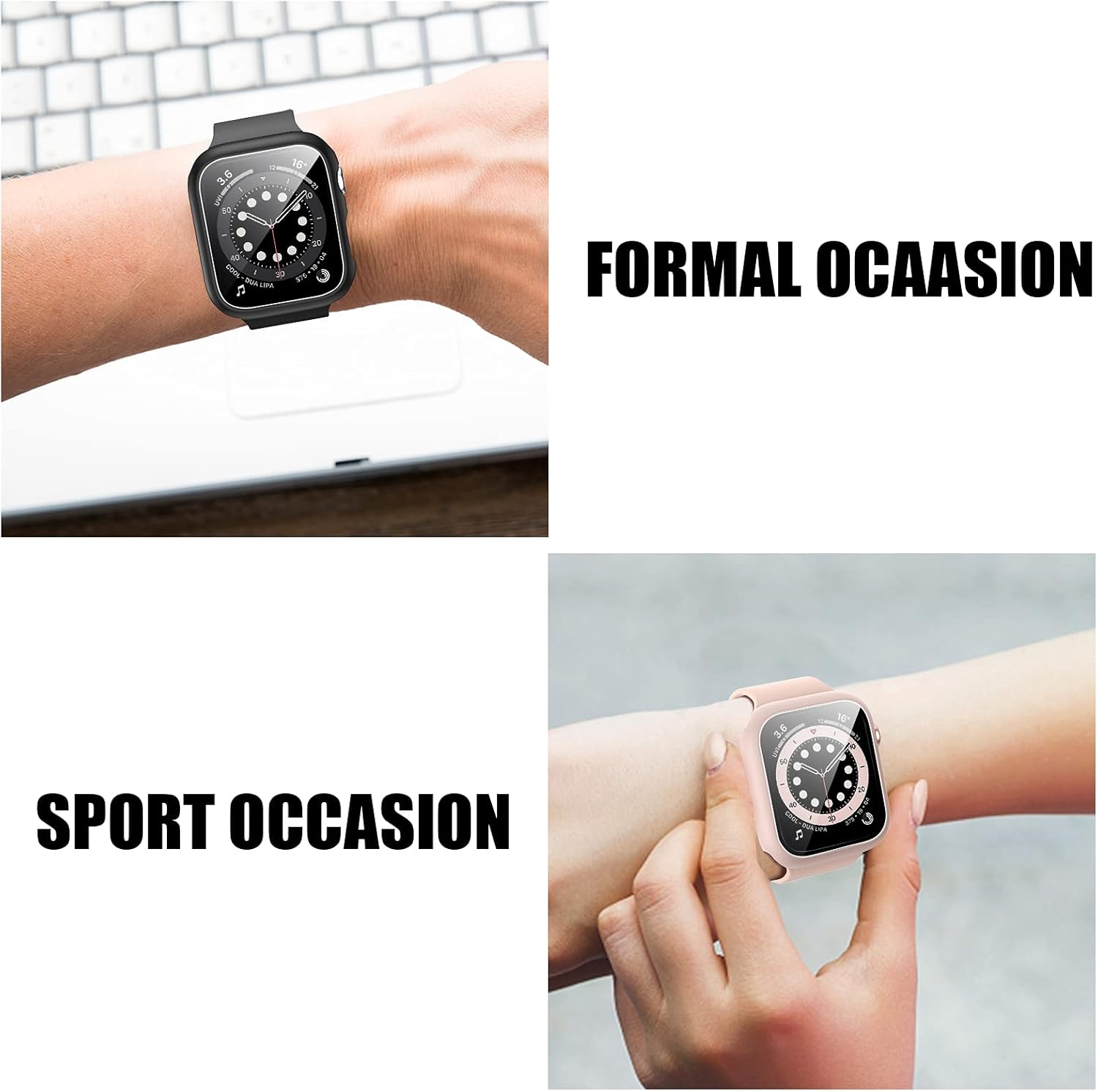 Paquete de 5 fundas con protector de pantalla de vidrio templado para Apple Watch SE Series 654 2022 de 1.575 pulgadas, JZK Hard PC HD, cubierta