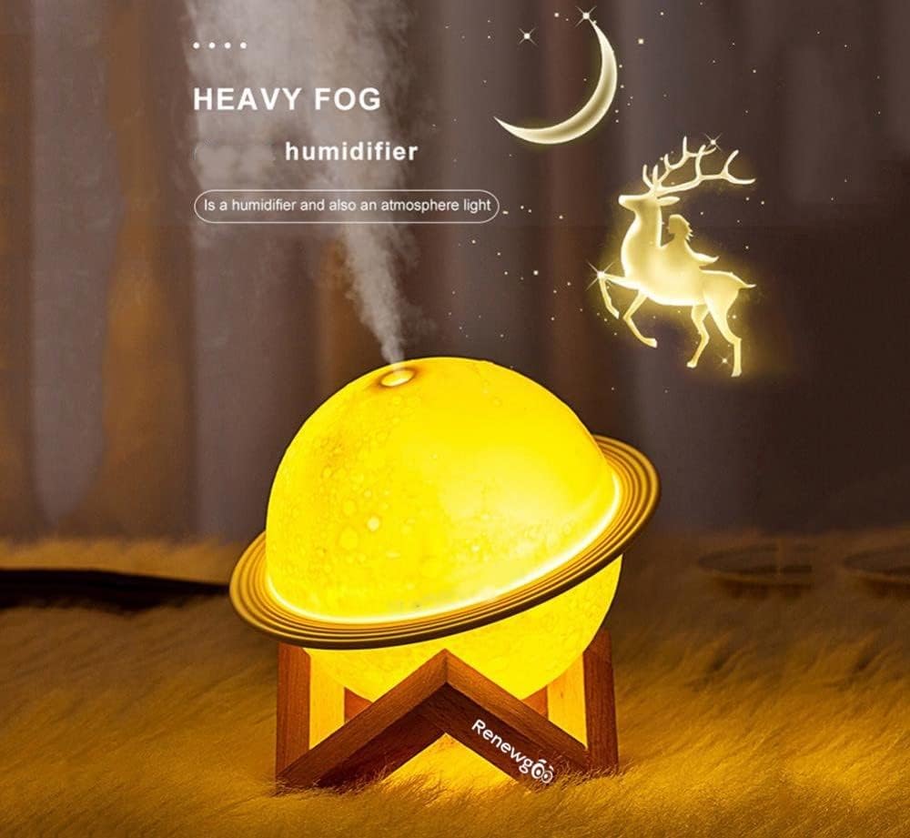 Renewgoo Lámpara de luna Difusor de aroma LED Luz nocturna Planetaria Saturno Anillos USB Mist Humidificador, Planetas, Espacio, Aire Moderno