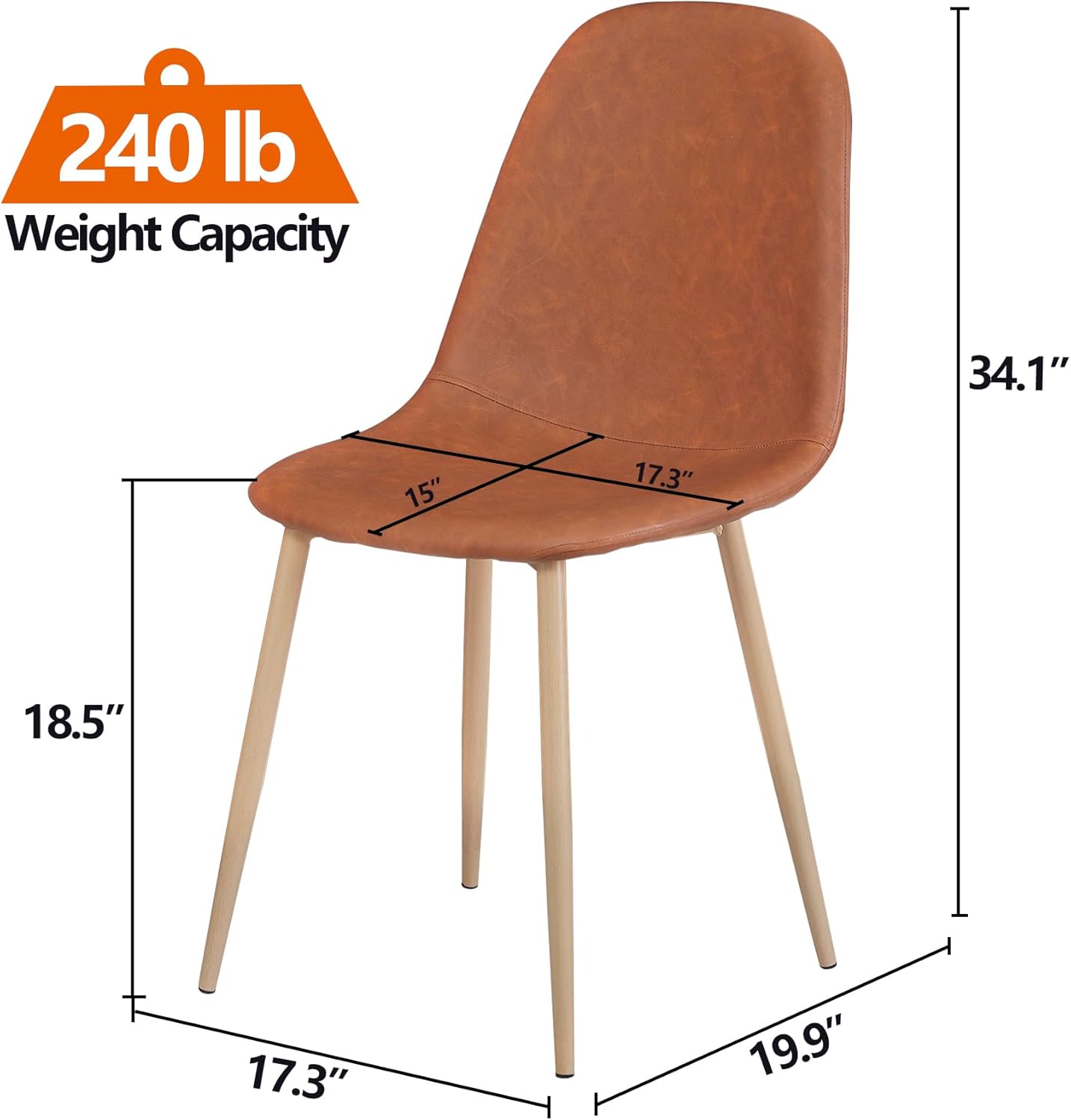 ZENY Juego de 4 sillas de comedor, sillas de comedor modernas de mediados de siglo, sillas acolchadas de piel sintética con patas de metal, sillas