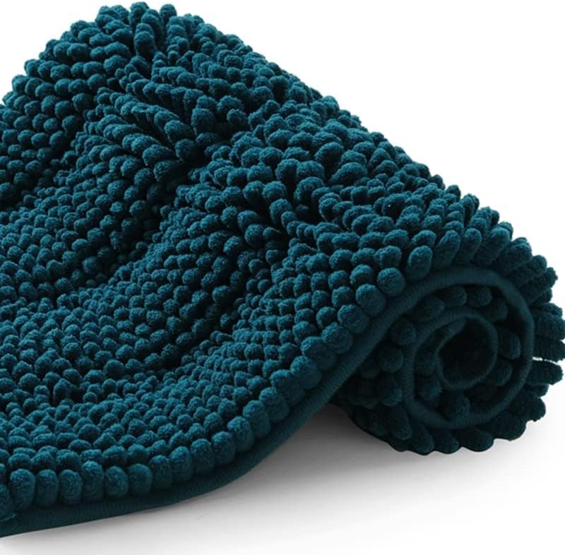 Tapetes de felpilla gruesa y suave para baño, tapetes de ducha y puerta antideslizantes ultra absorbentes (cian, 16×24 pulgadas)