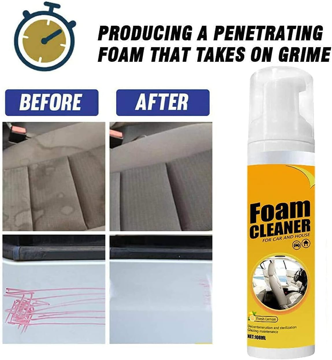 Amplesunshine Limpiador de espuma, limpiador multifuncional de espuma para automóvil, potente kit de eliminación de manchas, espuma limpiadora de