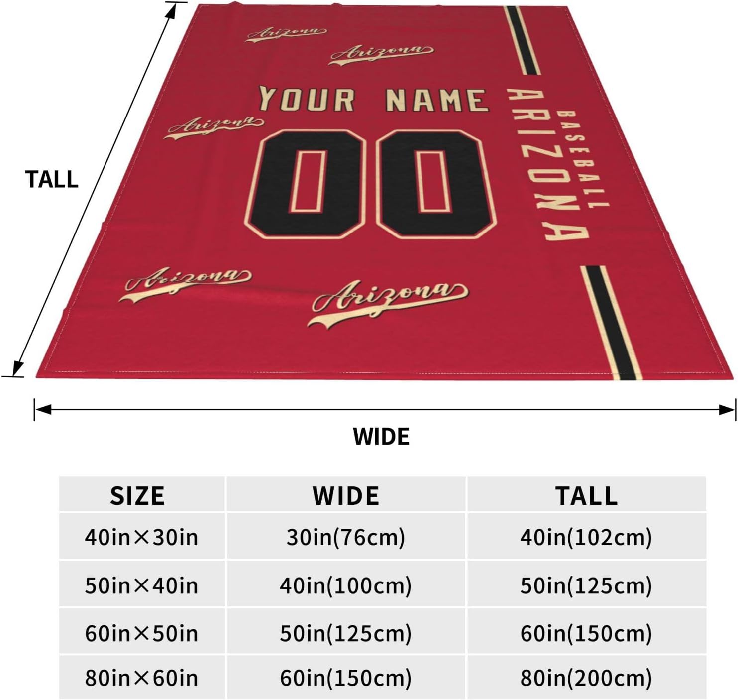 Arizona – Manta de franela personalizada para cama, sofá con nombre de número personalizado, para hombres, mujeres, niños, regalos para fanáticos de