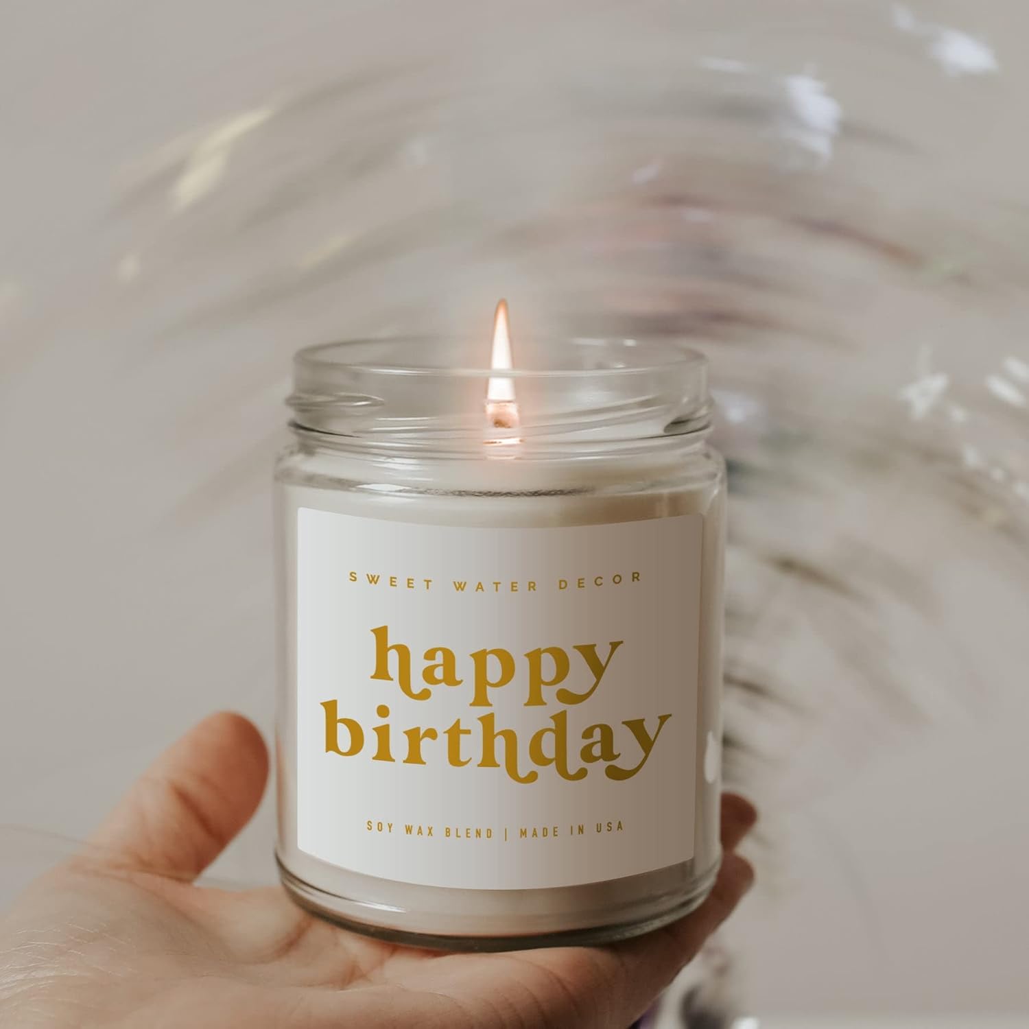 Sweet Water Decor, Vela de feliz cumpleaños, vela de cera de soja perfumada dulce de vainilla, azúcar y crema de mantequilla para el hogar, tarro