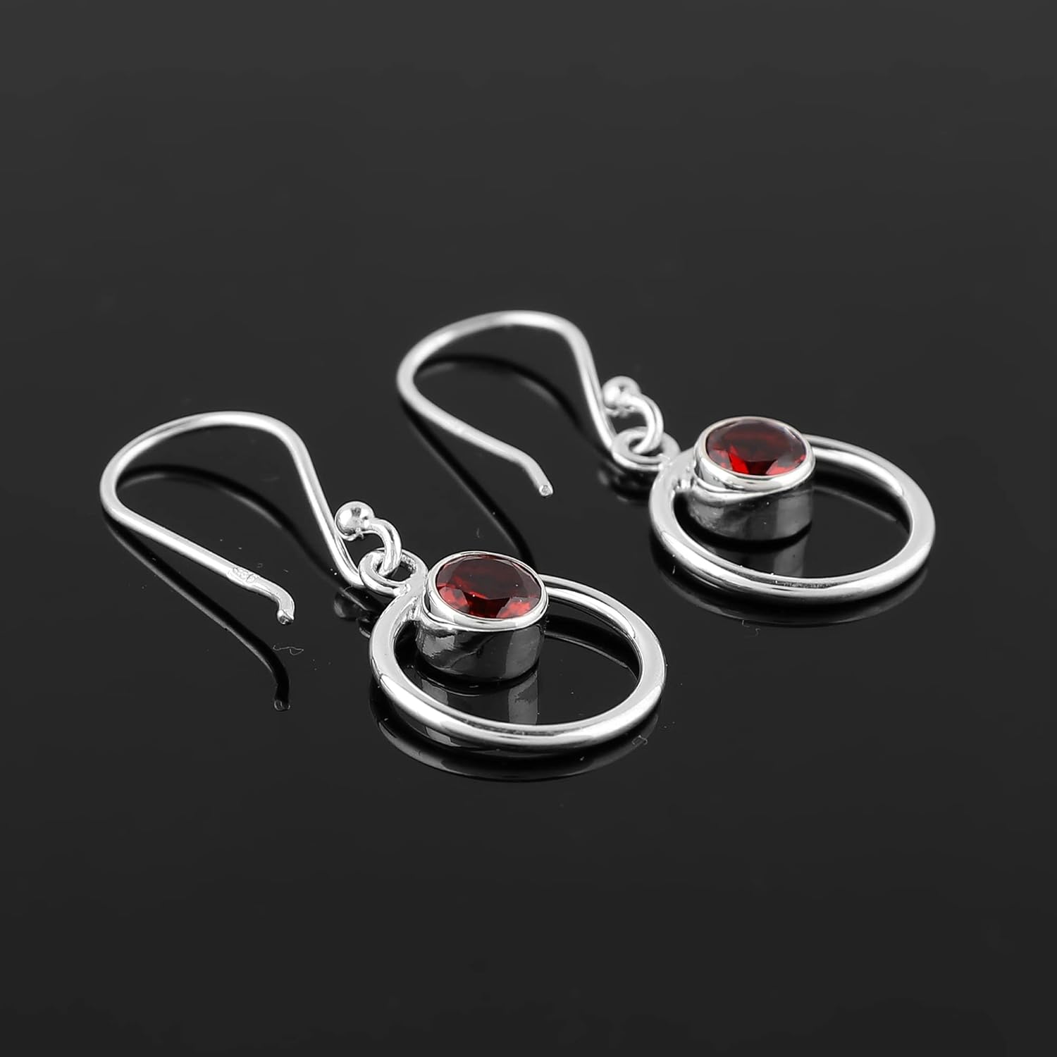 Solid 925 Sterling Silver Earrings, Natural Garnet Gemstones Earrings for Women, Dangle, January Birthstones, Bohemian Handmade Elegant Statement