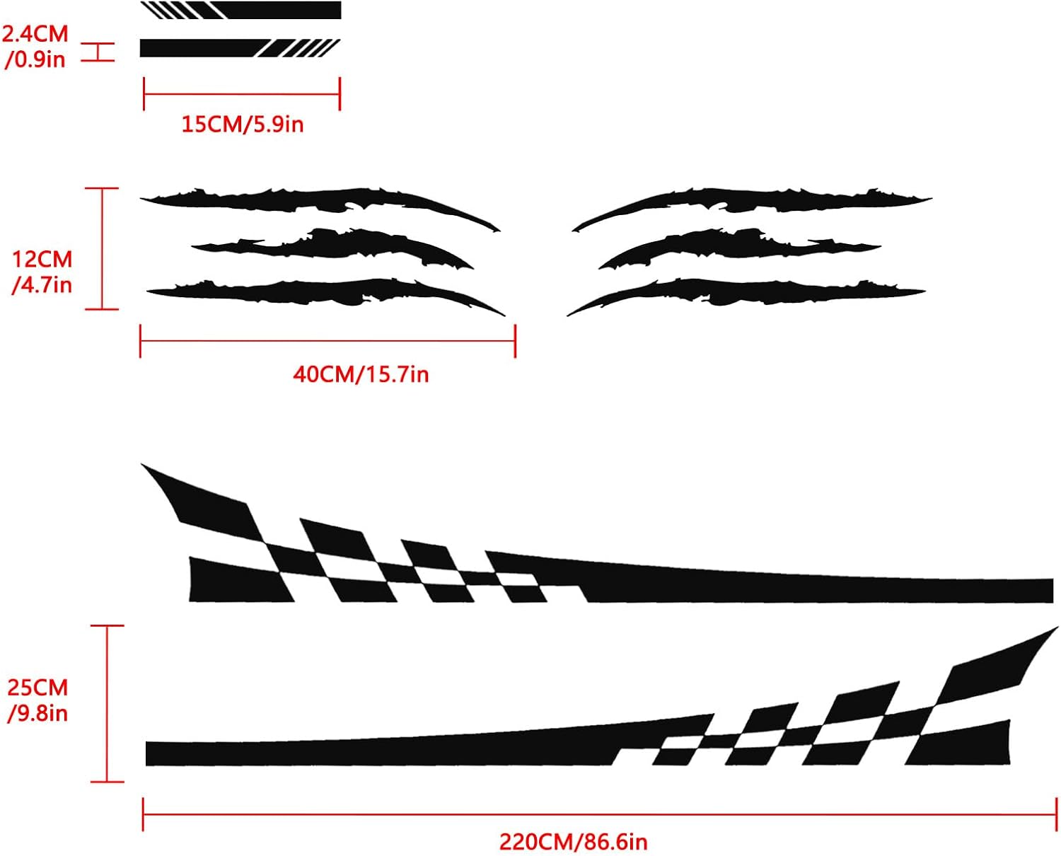 Universal Racing Car Body Side Skirt Hood Retrovisor Espejo Pegatina Vinilo Negro YQ31 (6 PCS)