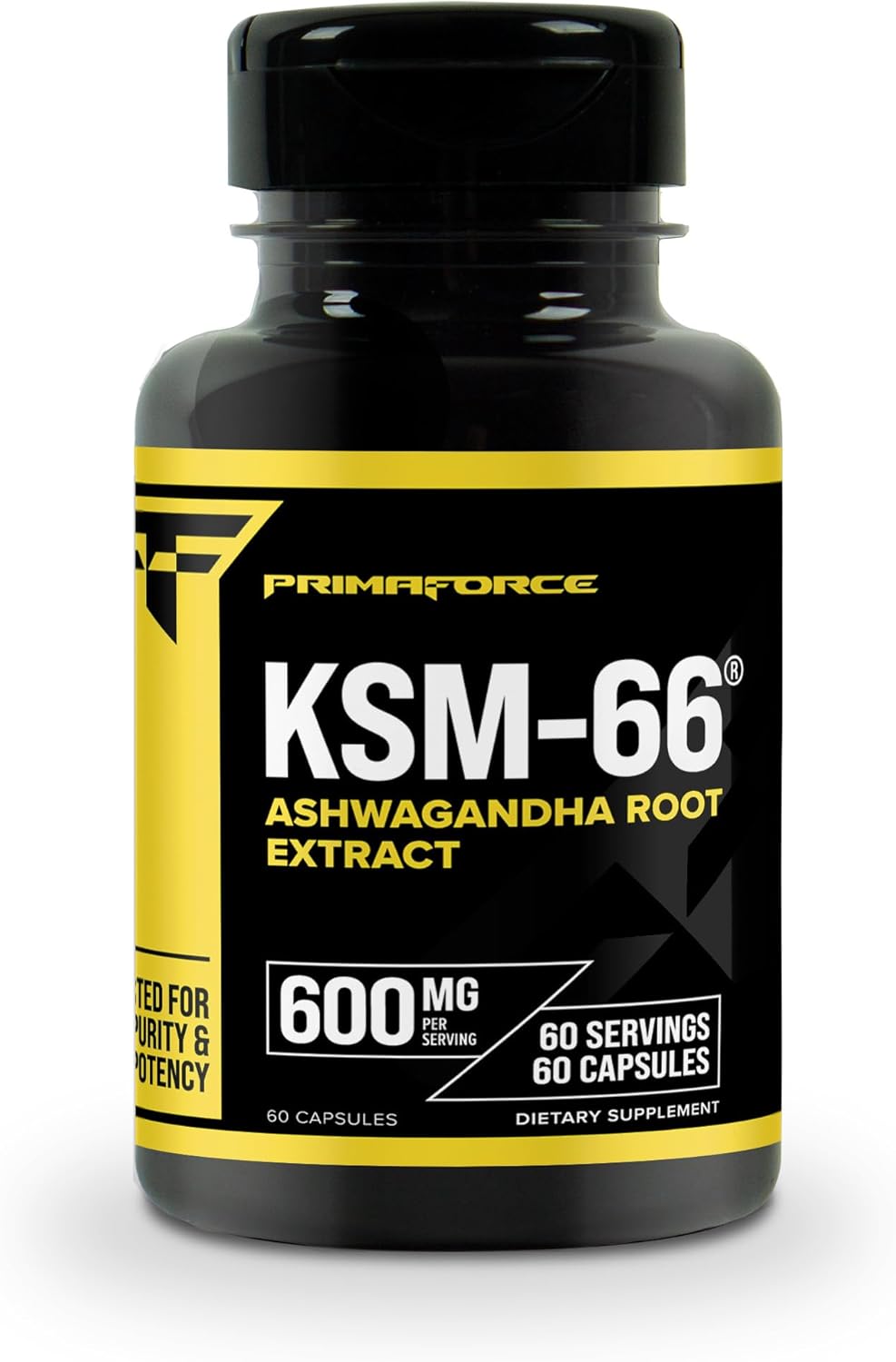 Primaforce KSM-66 Extracto de raíz de Ashwagandha (600 mg)  60 cápsulas vegetales  Withanólidos de alta potencia al 5% con BioPerine