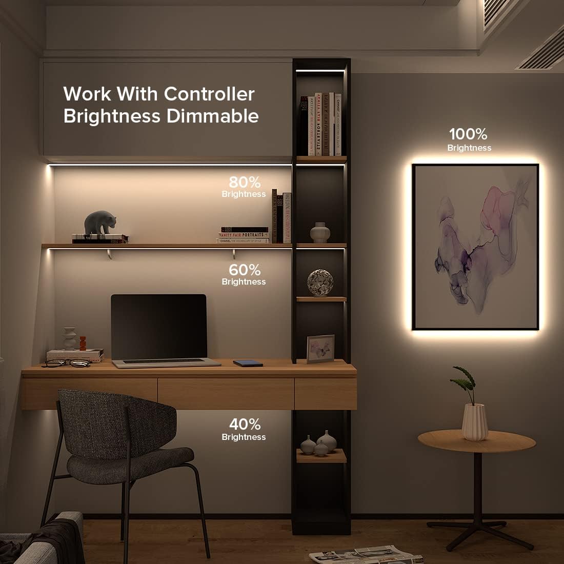 COB – Tira LED flexible de alta densidad de 6.56 pies, 480 LEDm, 0.197 in, sintonizable, 3000 K, CRI 90+, cinta de luz LED deformable regulable para