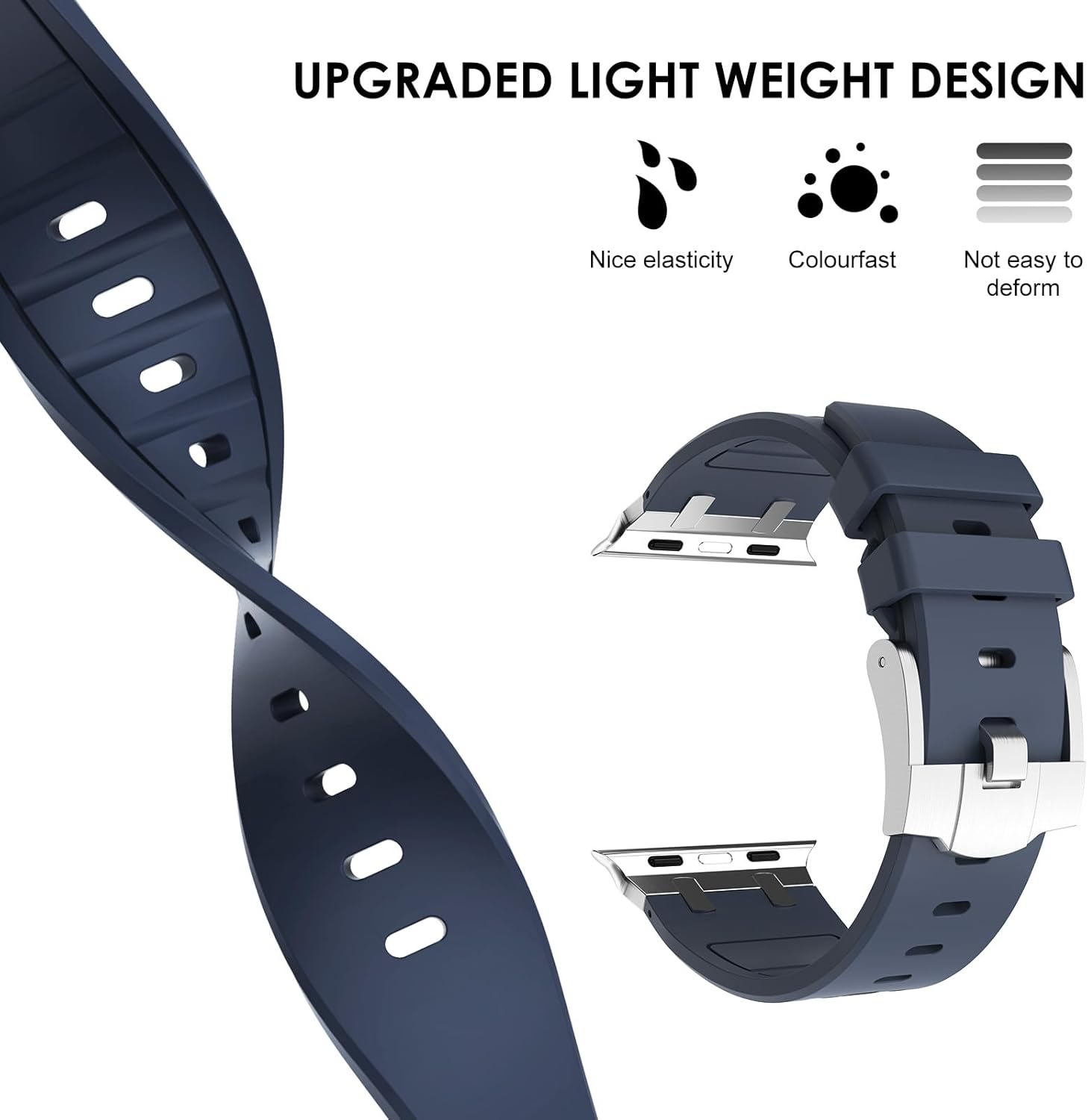 NewWays Correa para Apple Watch Ultra Band de 1.929 in, 1.772 in, 1.732 in, 1.654 in, 1.614 in, 1.575 in, 1.496 in, para hombres, correa de goma de