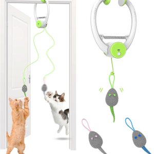 Juguete recargable para gatos activado por movimiento con coloridos ratones rebotantes, cuerda elástica y plumas, para gatos y gatitos de interior Juguete recargable para gatos activado por movimiento con coloridos ratones rebotantes, cuerda elástica y plumas, para gatos y gatitos de interior