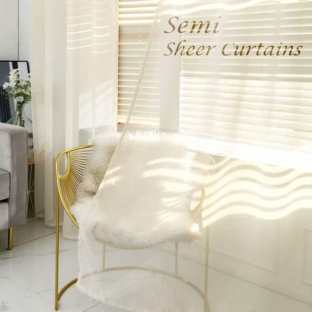 TOMORO Cortinas transparentes de lino natural para sala de estar, cortinas semiventanas con ojales en la parte superior, 84 pulgadas de largo,