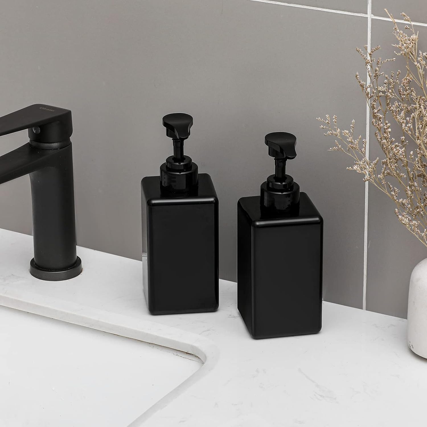 Dispensador de jabón de manos de 15 onzas, botellas de plástico rellenables, dispensador de loción vacía, contenedor de líquido para baño, cocina,