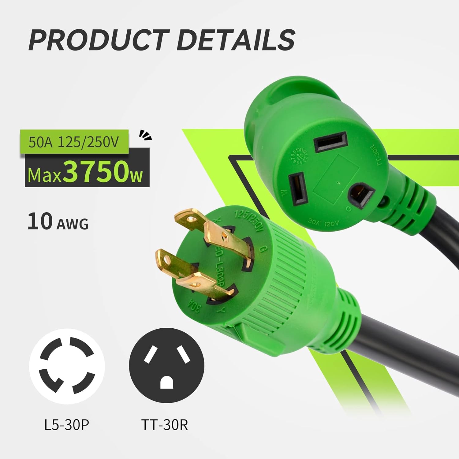 RVMATE Cable adaptador de generador RV de 4 clavijas de 12 pulgadas, 30 amperios a 30 amperios, certificado ETL, STW 104, enchufe macho L14-30P a
