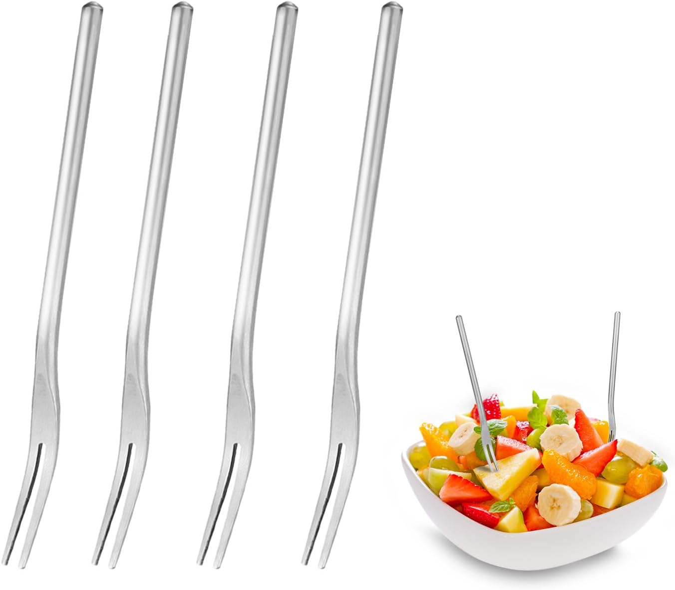 DASHTHER Tenedores de frutas de acero inoxidable de 5.1 pulgadas, tenedor de ensalada de mango largo, tenedor de oliva, tenedor de cóctel, tenedor