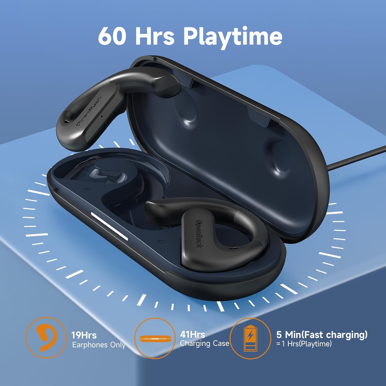 OpenRock S Auriculares de conducción de aire de oreja abierta, Bluetooth 5.3 inalámbricos sobre la oreja, tiempo de reproducción de 60 horas, graves