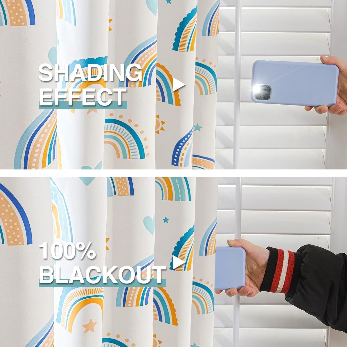 Btargot Cortinas arcoíris para dormitorio de niños, cortinas opacas para oscurecer la habitación para niñas y niños, juego de 2 paneles (42 x 63
