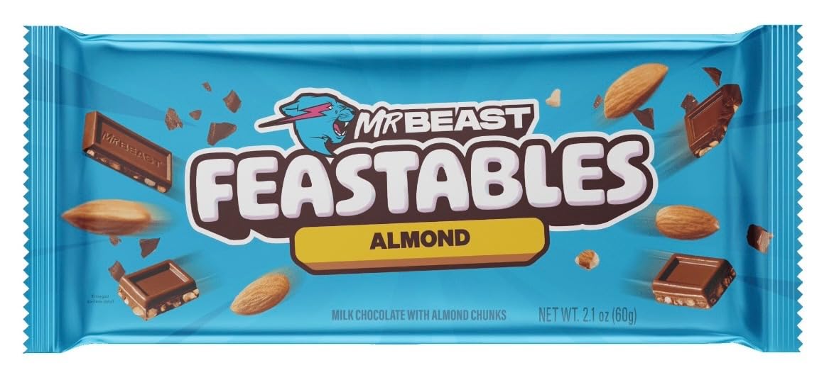 Feastables Beast Bar – Barra de chocolate con leche con mantequilla de maní, chocolate con leche y almendras, chocolate con leche crujiente (3