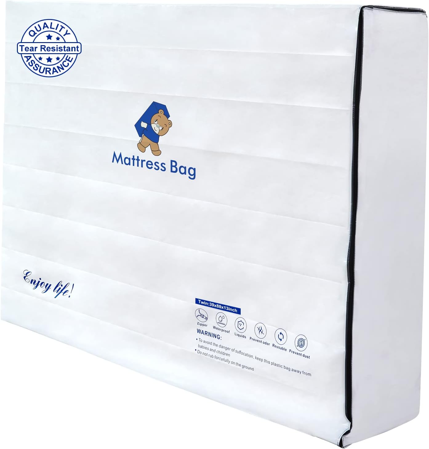 Bolsas de colchón para mudanza y almacenamiento, bolsa de colchón impermeable con cremallera de 6 mil, tamaño individual, extra gruesa, resistente a