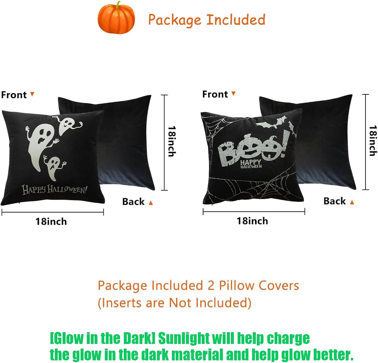 Fundas de almohada de Halloween de 18 x 18 pulgadas, almohada fantasma, almohadas de Halloween, lindas decoraciones de Halloween, almohadas negras
