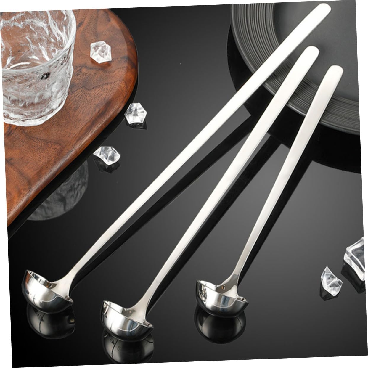 Cuchara de mezcla larga para cóctel, cucharas de servir para fiestas, cucharón de metal, cucharón de control de porciones, cuchara de café para café