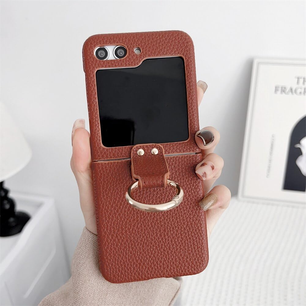 Funda de piel sintética con soporte de anillo para Samsung Galaxy Z Flip 5 4 3 5G Z Flip3Flip4Flip5 mate retro lujo a prueba de golpes vintage