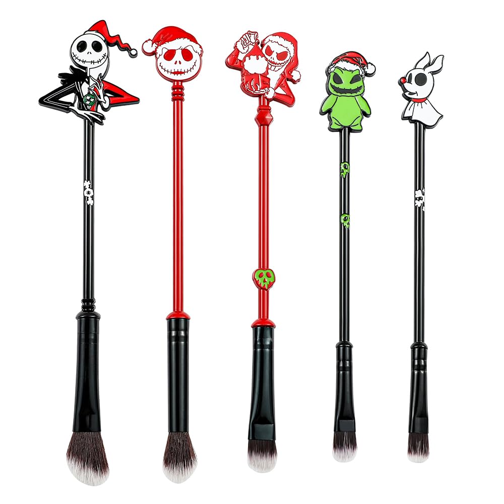 COSHINE The Nightmare Before Christmas – Juego de 5 brochas de maquillaje de anime de Halloween Jack (rojo y verde)