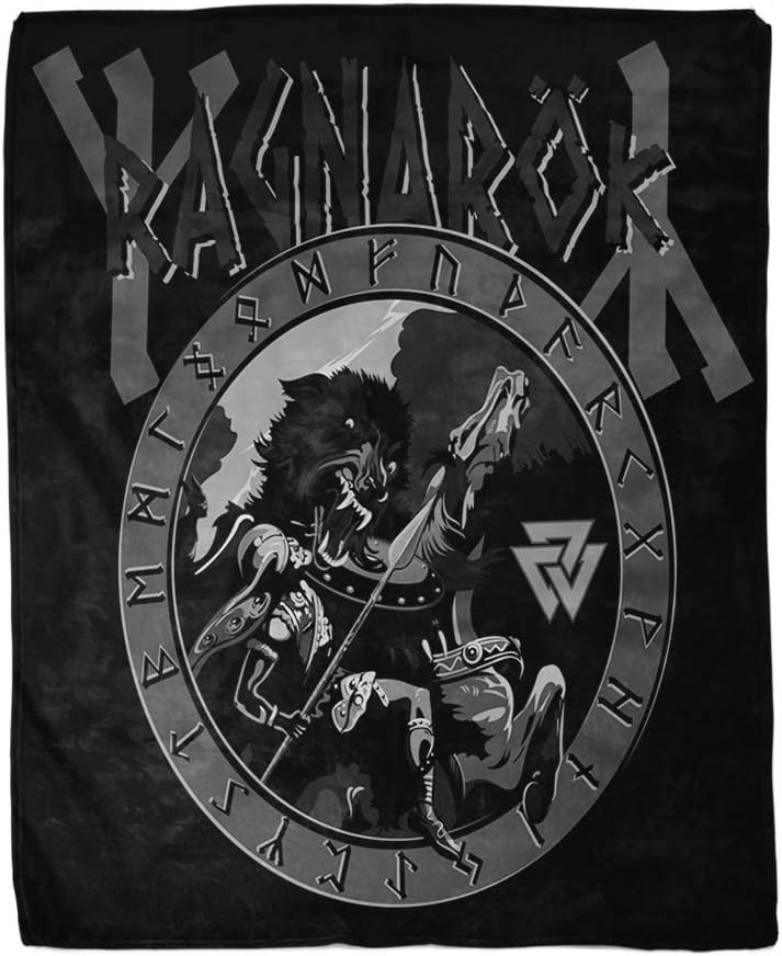 Manta de 50 x 60 pulgadas de Ragnarok Battle of the God Odin Wolf Fenrir nórdico cálido y acogedor de franela para decoración del hogar, manta