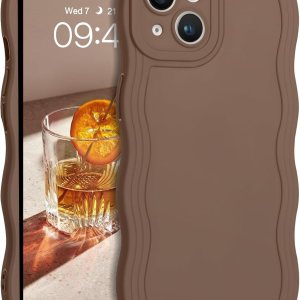 YINLAI Funda diseñada para iPhone 14, funda marrón para teléfono, bonita forma de marco ondulado rizado, para mujeres y niñas, delgada, suave, gel YINLAI Funda diseñada para iPhone 14, funda marrón para teléfono, bonita forma de marco ondulado rizado, para mujeres y niñas, delgada, suave, gel