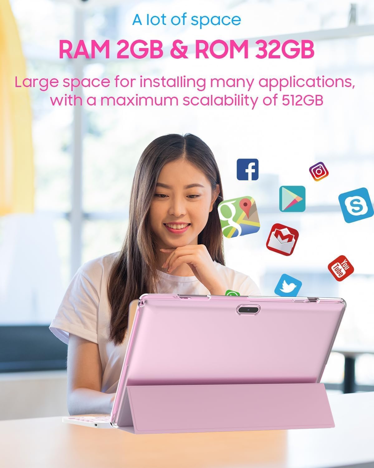 Tablet 2 en 1 Tablet con funda para teclado, lápiz capacitivo de ratón, película protectora de pantalla táctil, tableta de 10 pulgadas, tabletas