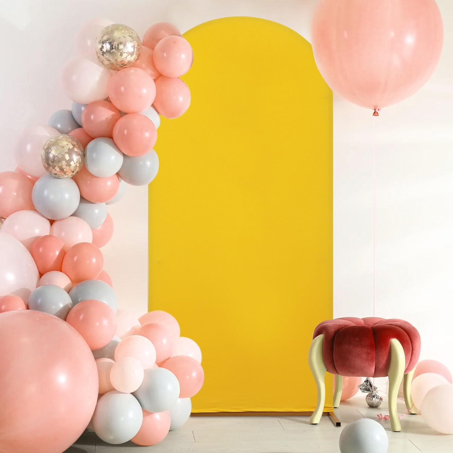 Chiara – Cubierta de arco de boda de 2.6 x 6 pies, cubierta de arco dorada para fiestas, eventos, cubierta de arco ajustable de elastano, tela para