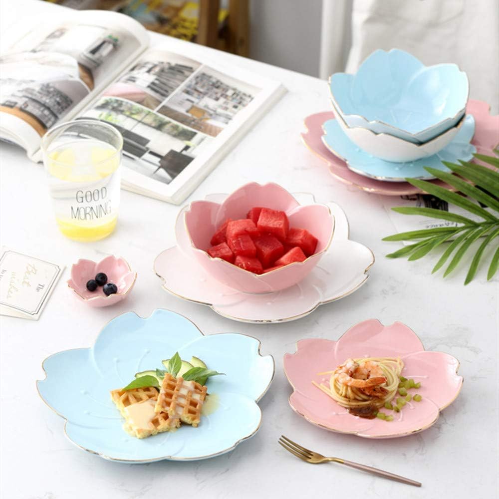 Juego de 6 platos de salsa de soja de estilo japonés, plato de porcelana de flor de cerezo, plato de condimento para sushi y soja, cuenco de postre