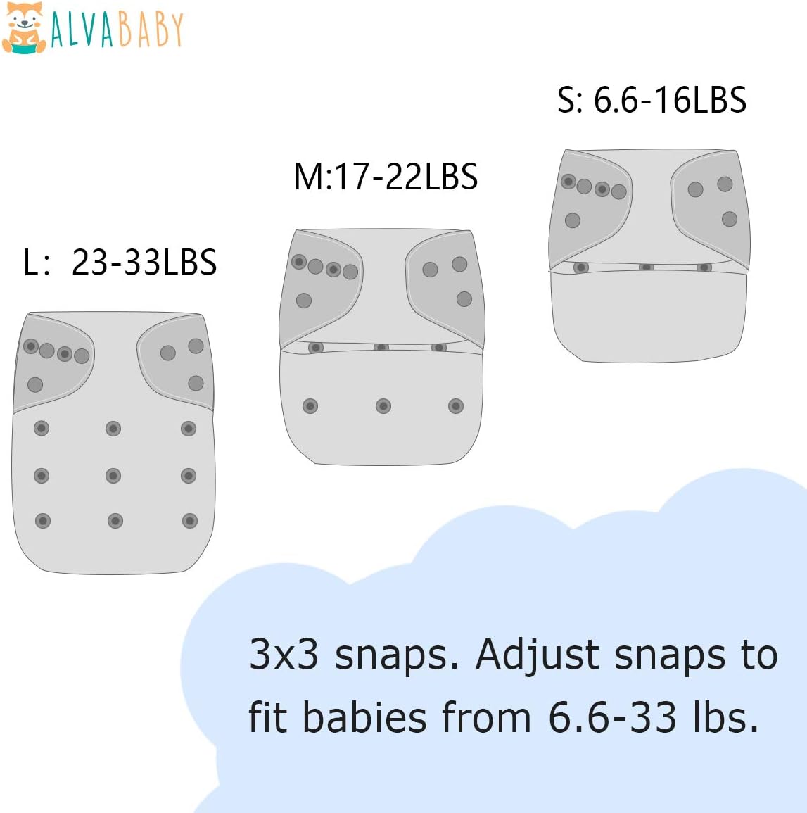 ALVABABY pañales de tela para bebés, tamaño único y ajustable, pañales lavables y reutilizables para niños y niñas, 6unidades con 12rellenos