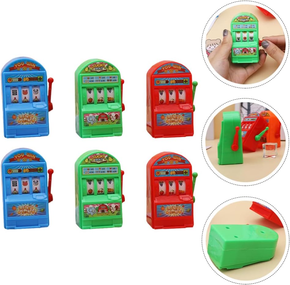 Mini juego de arcade para niños, 6 piezas, mini máquina tragamonedas de juguete, mini máquina tragamonedas de la suerte, banco con carretes