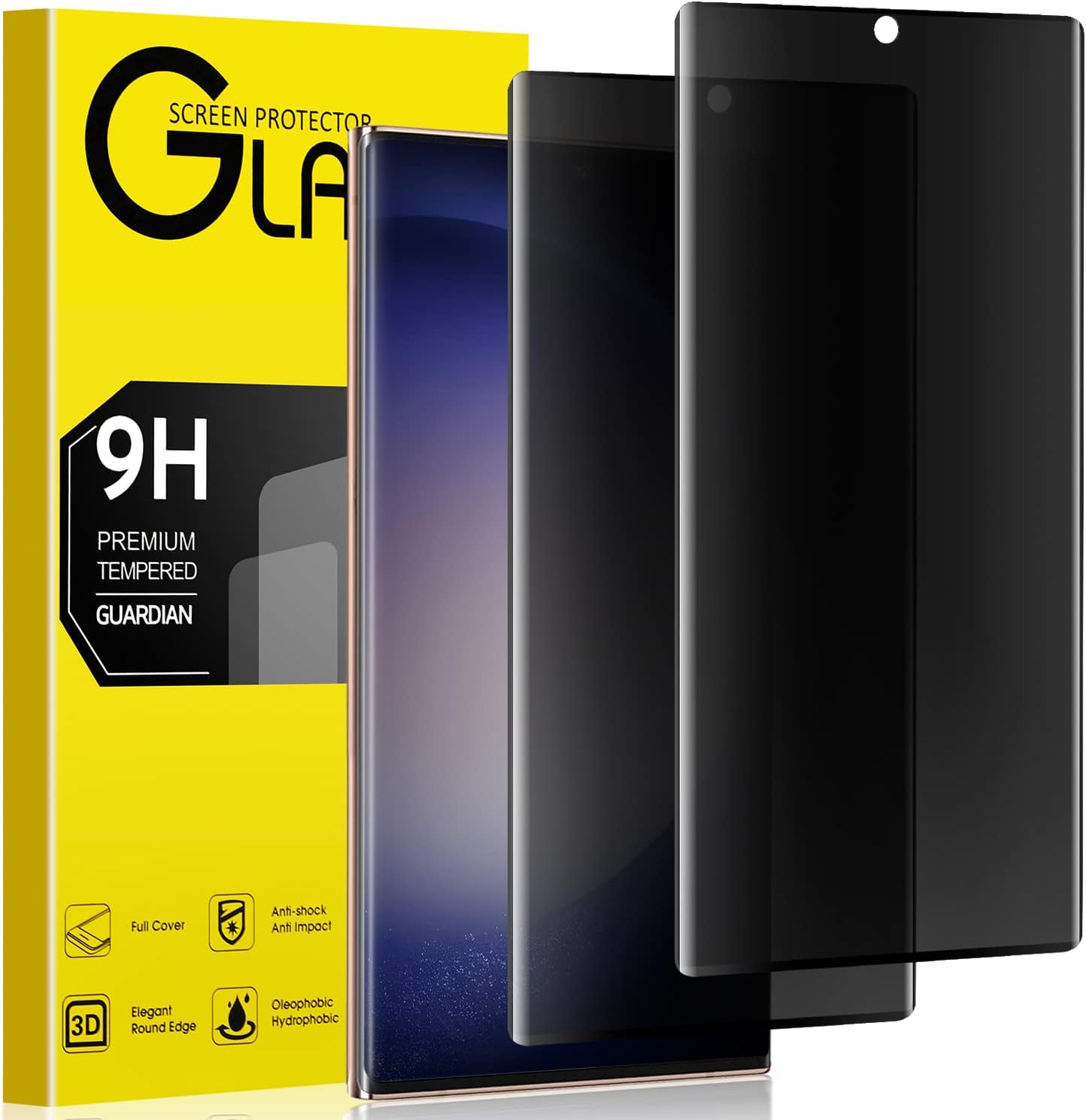Maxwolf Paquete de 2 Protector de pantalla de privacidad para Samsung Galaxy S23 Ultra 5G, antiespía 3D borde curvado 9H, dureza antiarañazos,