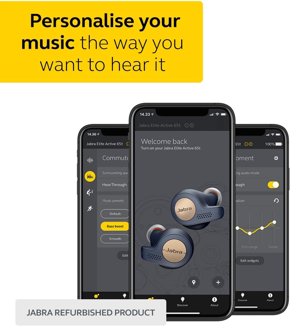 Jabra Elite Active 65t Auriculares deportivos inalámbricos con compatibilidad con Alexa con funda de carga (renovados) Negro