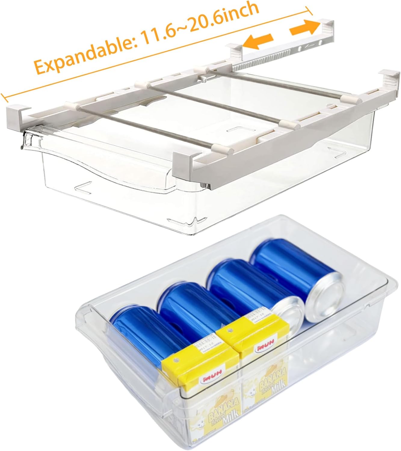 URALFA Paquete de 2 organizadores de cajones para refrigerador, cajones de refrigerador para frutas y verduras, organización y caja de