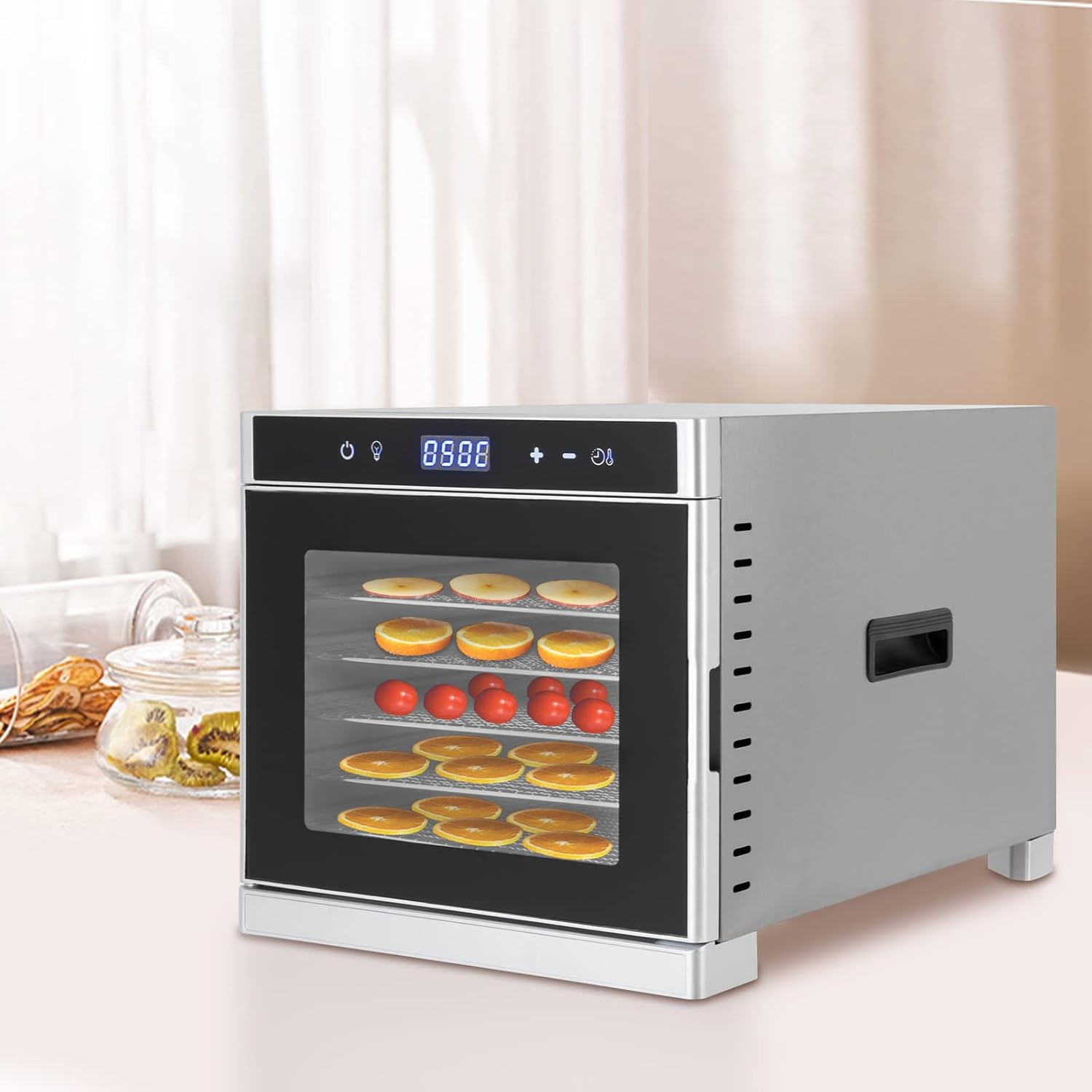 Deshidratador de alimentos, 6 bandejas de acero inoxidable, máquina secadora de alimentos, deshidratador para alimentos y cecina, hierbas, verduras,