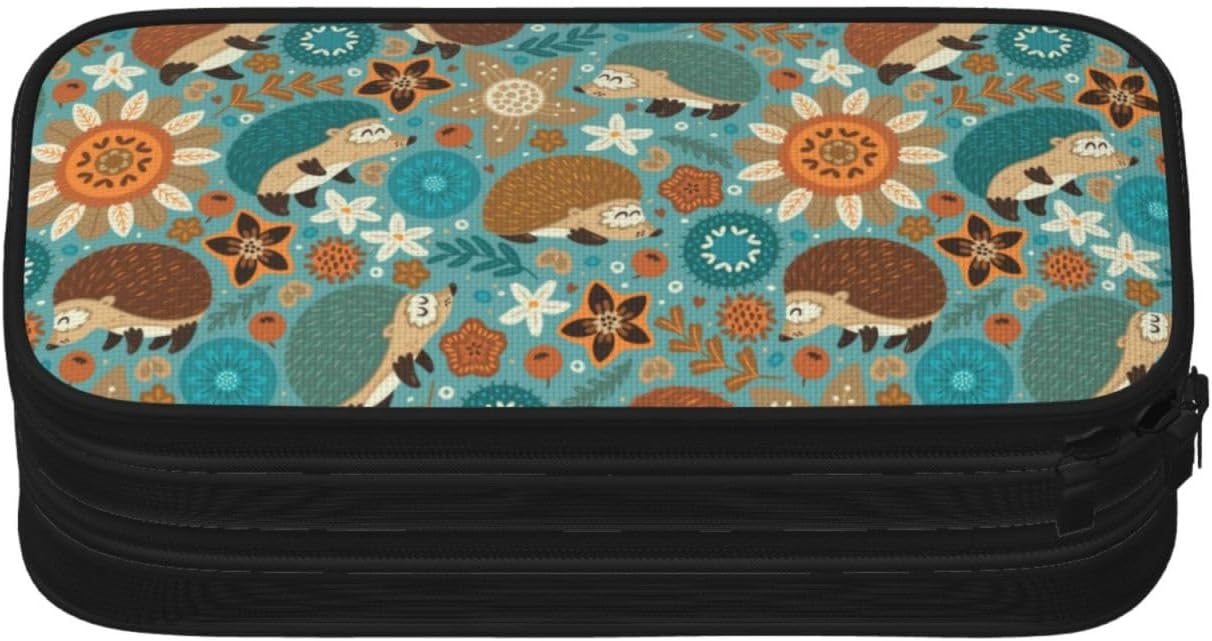 Lindos erizos y estampado floral estuche de gran capacidad para lápices titular de la pluma bolsas de lápiz organizador de cremallera bolsa de