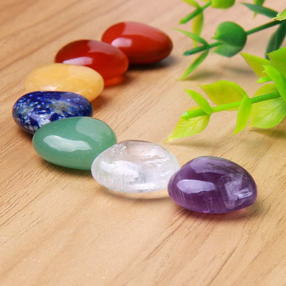 Juego de 7 piedras de chakra, piedras en forma de corazón de cristal curativo de Reiki, Piedra