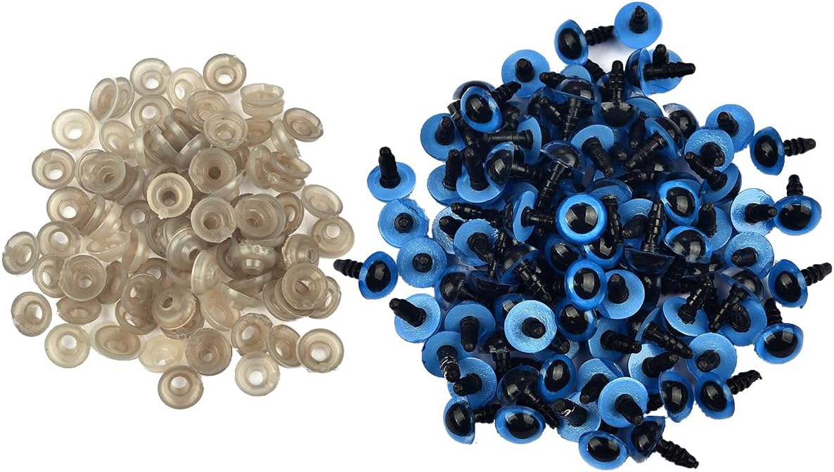 100 tornillos de seguridad de plástico de 0.394 pulgadas con arandelas, globo ocular redondo de animales amigurumi, fabricación de manualidades para
