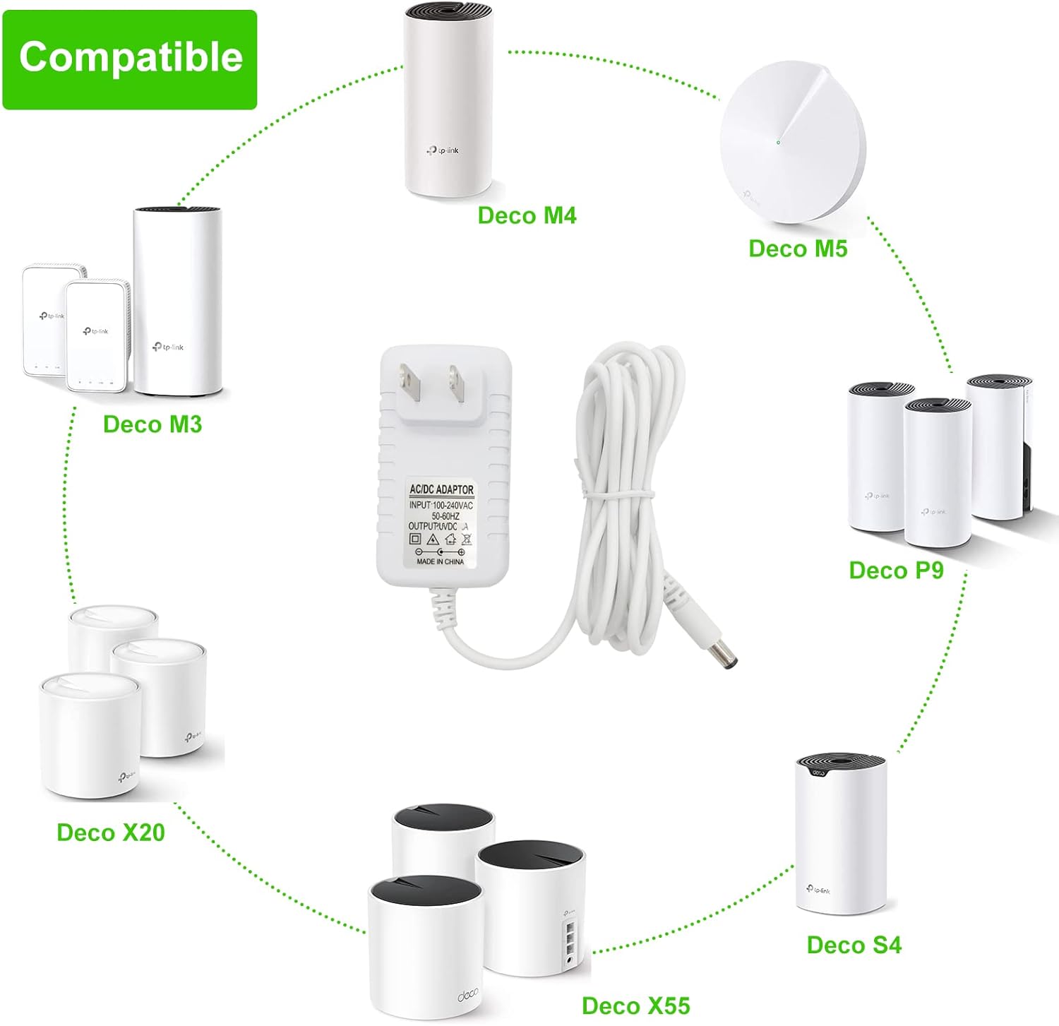 Cable de alimentación de repuesto para TP-Link Deco M5 M4 X20 Router Mesh WiFi, fuente de alimentación de cargador adaptador de CA de 12 V, cable de