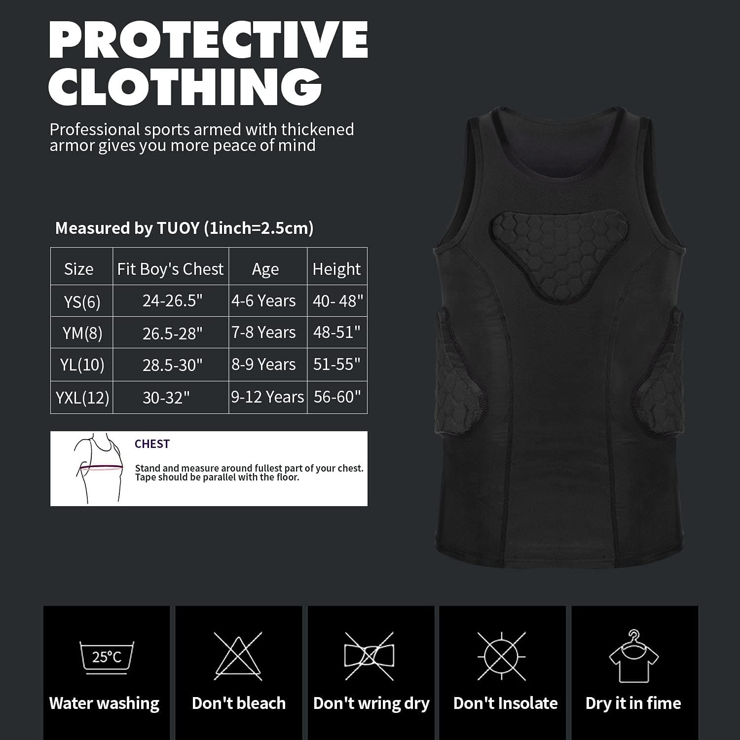 Youth Padded Shirt Football Rib Protector Chest Heart Guard Shirt Kids Boy Girl Vest for Rugby Baseball Softball