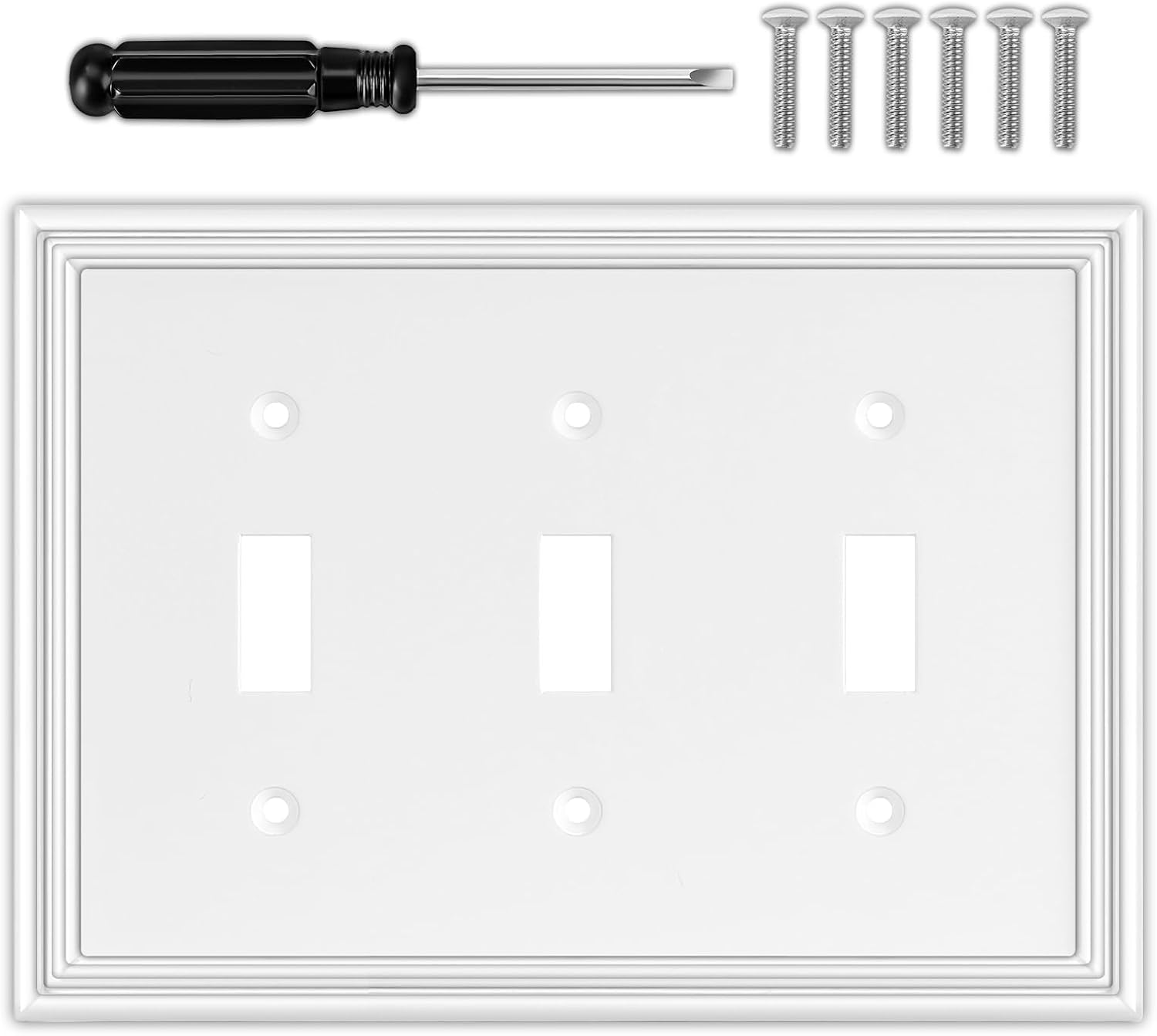 Cubierta decorativa blanca para interruptor de luz de triple palanca, placa de pared, material de fibra de bambú natural, estilo moderno (palanca de