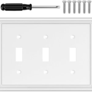 Cubierta decorativa blanca para interruptor de luz de triple palanca, placa de pared, material de fibra de bambú natural, estilo moderno (palanca de Cubierta decorativa blanca para interruptor de luz de triple palanca, placa de pared, material de fibra de bambú natural, estilo moderno (palanca de